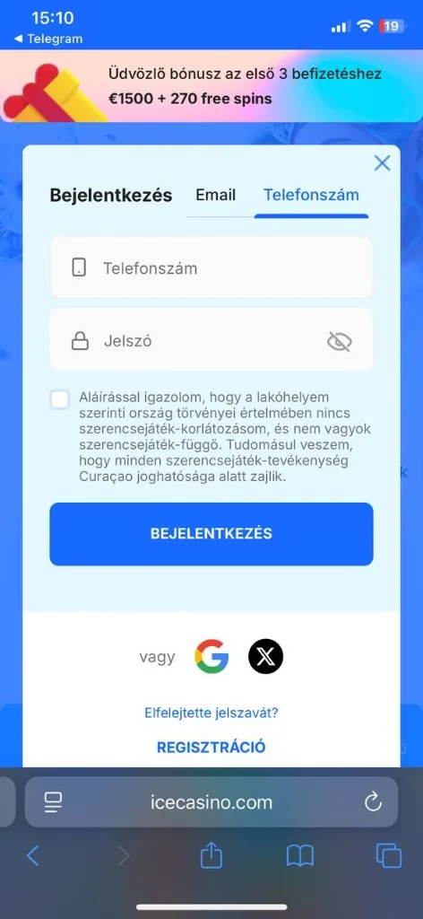 Ice Casino mobil bejelentkezés